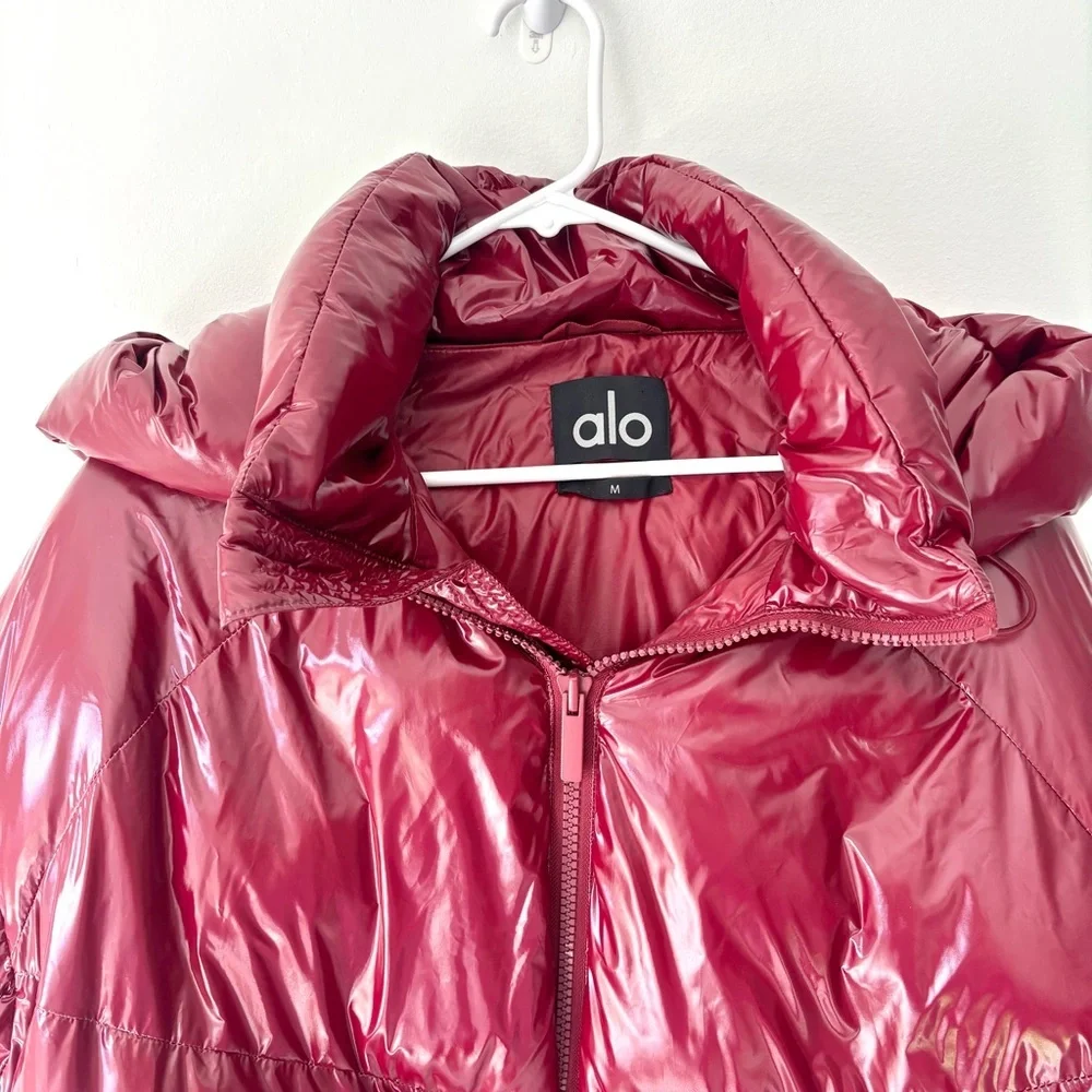 Alo Yoga Stunner Puffer Jacket Cranberry Red Winter Insulated Glossy Oversized